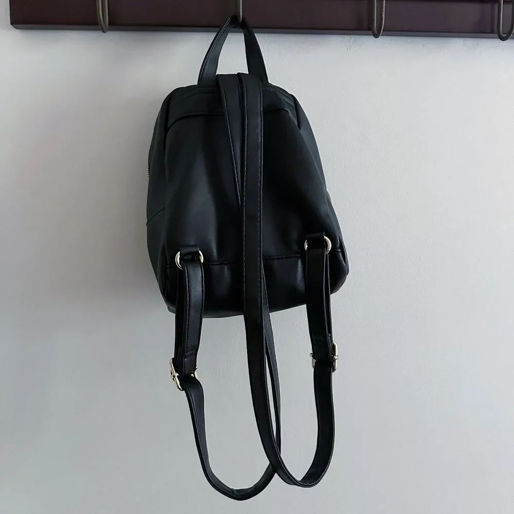 Small Mini Floral Faux Leather Black Backpack Art Inspo Embroidered‎ Flowers